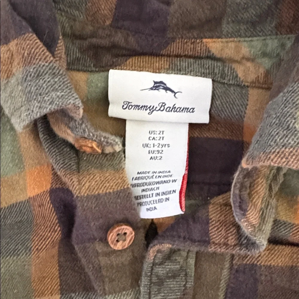 Tommy Bahama Green Navy and Brown Plaid Button-Up Shirt and Matching Pants - Picture 2 of 9